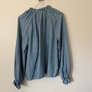 Who What Wear Ruffle Neck Chambray Blouse - Size M $18
